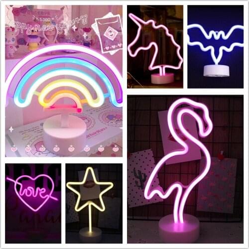 LED Neon Sign Light Holiday Flamingo Night Light Xmas Party Wedding Decoration Night Light Home Gift Unicorn Heart USB Lamp