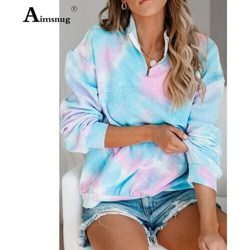 Plus size 3xl 2020 Women Leisure Hoodie Zipper T-shirt Long Sleeve Colorblock Tie-dye Pullover Top Casual Loose Hooded T shirt