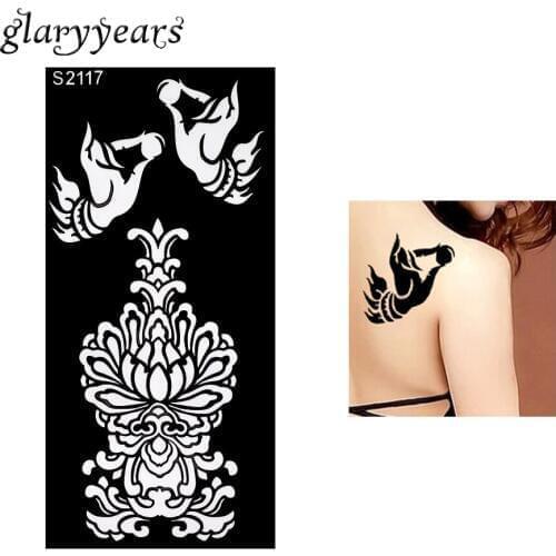 1 Piece Black Henna Tattoo Stencil Airbrush Painting Henna Paste Drawing Flower Hand Women Back Art Tattoo Stencil Sticker S2117