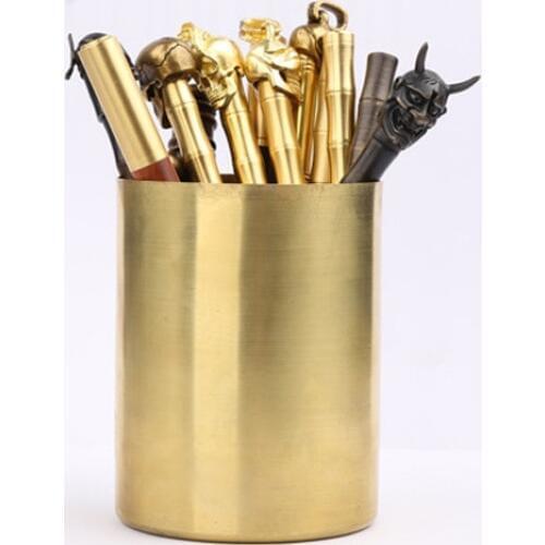 High Quality EDC Tool Pen Container Brass Pen Cylindrical Vase Drawing Process Copper Case Office Supplies Stationery 210 g