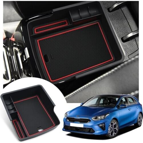 RUIYA Car Armrest Storage Box For Ceed GT 2018 2019 2020 Central Control Armrest Box Auto Interior Styling Accessories Red Black