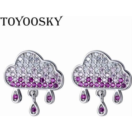 TOYOOSKY Stylish Simple Beads Elegant Women Cute Clouds Raindrop Earrings Pure 925 Sterling Silver Stud Ear Jewelry