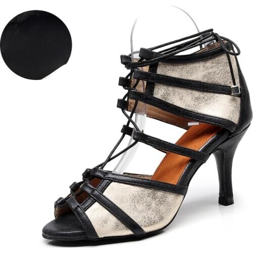 Girls Latin Ballroom Dance Shoes Black Beige Soft Sole Bachata Salsa Dancing Shoes For Women Lace up Latino Waltz Dance Boots