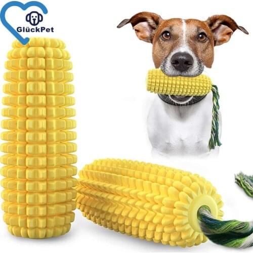 Dog Chew Toys Tough Dog Toys Squeaky Dog Toys Durable Bite-Resistant Natural Rubber Corn Dog Toothbrush Interactive Toys