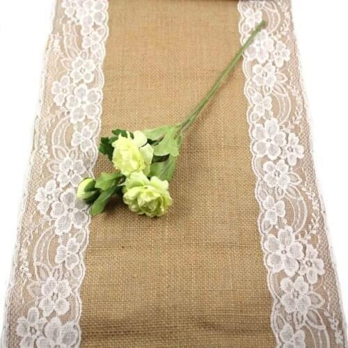 10pcs Jute Burlap Lace Hessian Table Runner 30cm x 275cm Vintage Event Party Supplies Lace Table Runner for Wedding Accessories