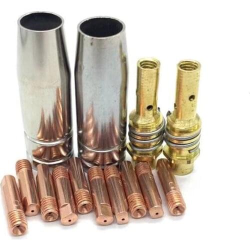14Pcs 15AK Welding Torch Consumables 0.6mm 0.8mm 0.9mm 1.0mm 1.2mm MIG Torch Gas Nozzle Tip Holder of 15AK MIG MAG Welding Torch