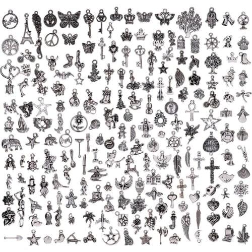 200Pcs/lot Vintage Tibetan Silver Plated Charms for DIY Jewelry Making Mixed Charms Pendants for Necklace Bracelet Wholesale