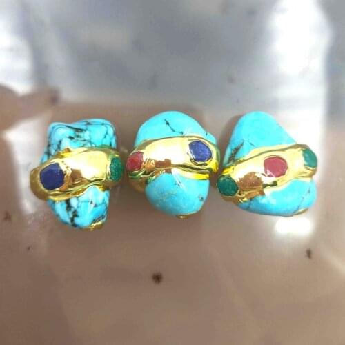 5pcs Natural Turquoises Irregular Shape Spacer Loose Beads Copper Plated Colorful Quartz Insert DIY Charms Jewelry Wholesales Y