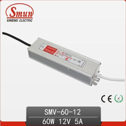 60W 12V 5A Waterproof IP67 LED Driver Switching Power Supply for Led Strip Light with CE ROHS 1 Year Warranty SMV-60-12