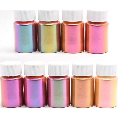 9Bottle/lot Chameleon Pigment Nail Art Pearl Powder Aurora Mirror Laser Epoxy Chrome Resin Mineral Makeup Glitter Dust Te#80