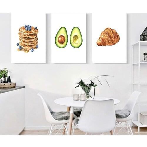 Watercolor Foods Cookies Pancakes Avocado Print Canvas Painting Nordic Posters Wall Art Pictures Kitchen Bakery Decor Cuadros