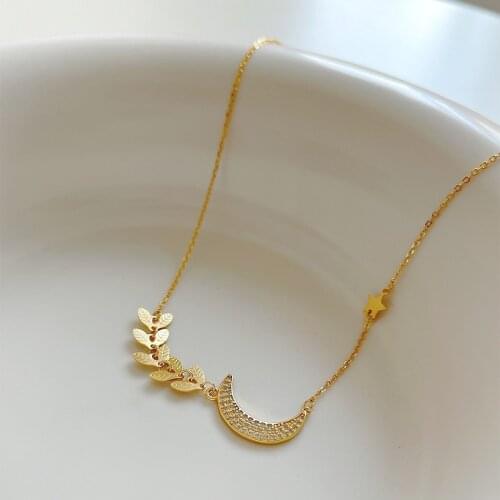 Amaiyllis 925 Sterling Silver Simple CZ Zircon Star Moon Necklace Pendant Handmade Choker Boho Necklace For Female Jewelry