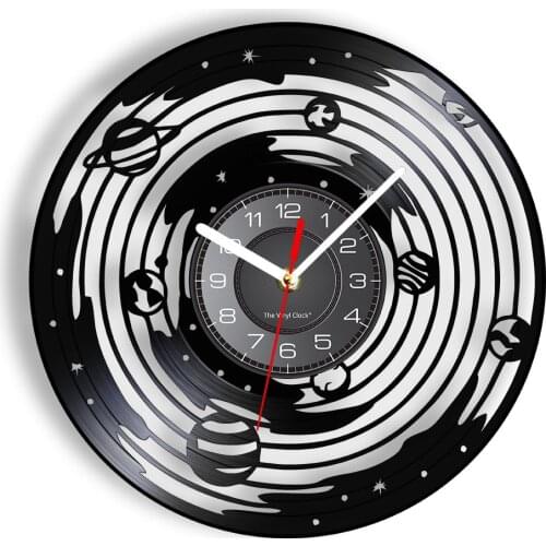 Astronomy Wall Clock With LED Backlight Planet Orbits Boundless Cosmic Space Laser Etched Vinyl Wall Watch Gift For Astrophiles