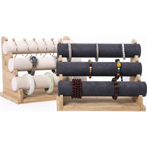 Bamboo Three-layers Bracelet Watch Displays Stand Bracelet Watch Necklace Head Rope Storage Rack Hair Ring Jewelry Displays