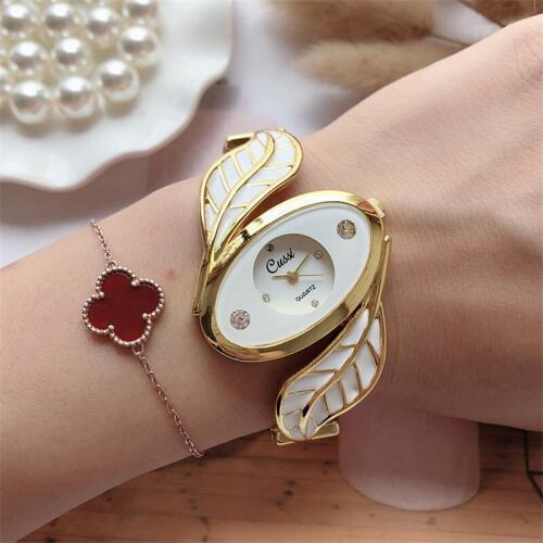 CUSSI Gold Leaf Womens Bracelet Watches Rhinestone Luxury Brand Quartz Wristwatches Ladies Dress Watch Reloj Mujer Clock Gift