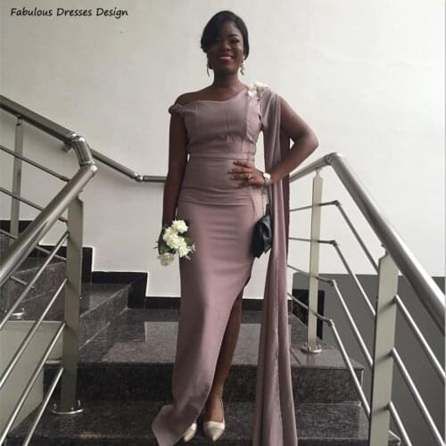 Sexy Side Split Bridesmaid Dresses Long Mermaid Applique Streamer Sashes Wedding Party Dress For African Women Maid Of Honor