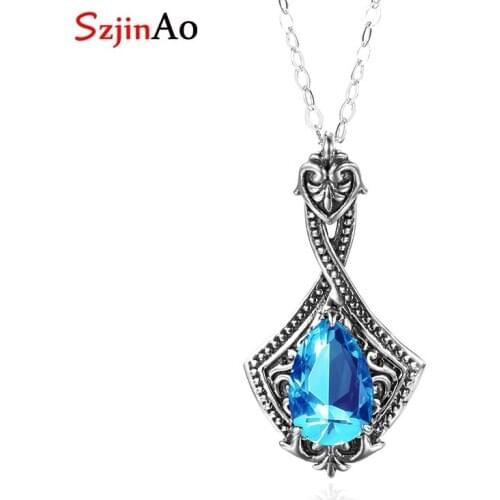 Szjinao Brand Blue Topaz Pendant Handmade Silver 925 Jewelry Fine Classic Water Drop Gemstone Engagement Women Accessories 2020