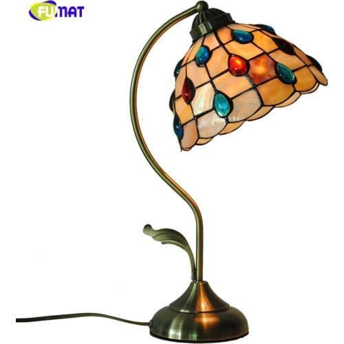 FUMAT 8" Peacock Natural Shell Table Lamps European Style Hand-made Art Light For Living Room Bed Room Bar Desk Tiffany Lamps