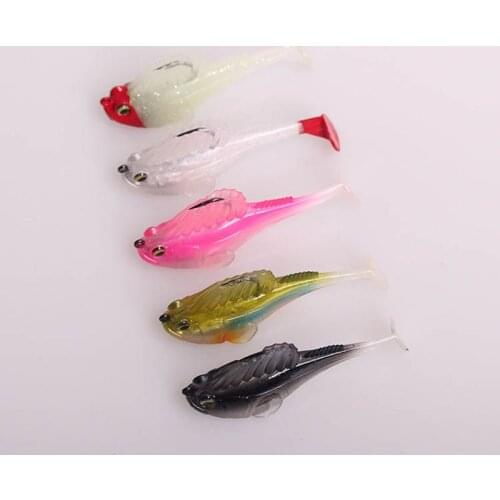 Artificial Luminous Sinking Wobblers T Tail SWimming Plastic Soft Bait 14g/75mm 3D Eyes Hidden Hooks Fishing Lure Soft Lure