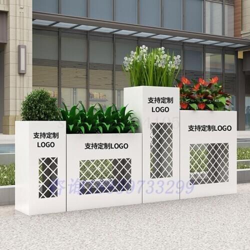 Outdoor Wrought Iron Flower Box Sales Department Commercial Square Floor-standing Flower Pot Custom Terrace Landscape