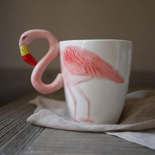 Nordic ceramic Flamingo Mug special design handle water cup coffee cup creative milk cup couple water cup home decoration