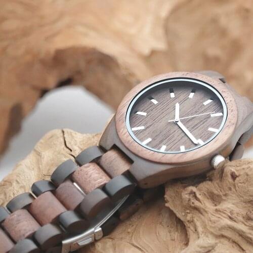 EVER MOVE Walnut Wooden Mens Watches 100% Natural Wood Case Wood Watch Casual Simplification Timepiece for Mens Gift