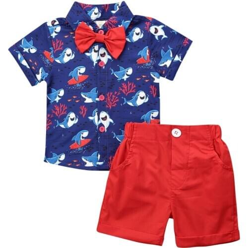 Xmas Infant Kid Baby Boys Clothes Sets Cartoon Print Tops T-shirt Pants Shorts Outfits 2pcs Set