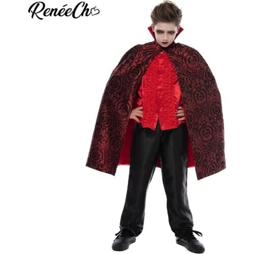 Reneecho Boys Vampire Costume Shirt And Cloak Set Halloween Costume For Kids Scary Zombie Devil Costume For Purim Party Outfit