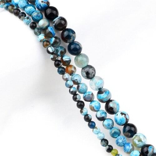 8/6/4mm Round Loose Beads DIY Blue Smooth Fire Agates Natural Stone For Bracelets Necklace Jewelry Making Accessories Handmade