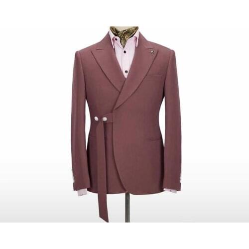 2020 Latest Designs Suit Men 2 Pcs Groomsmen Peak Lapel Groom Tuxedos Wedding Men Suits Slim Fit Prom Best Man Blazer With Belt