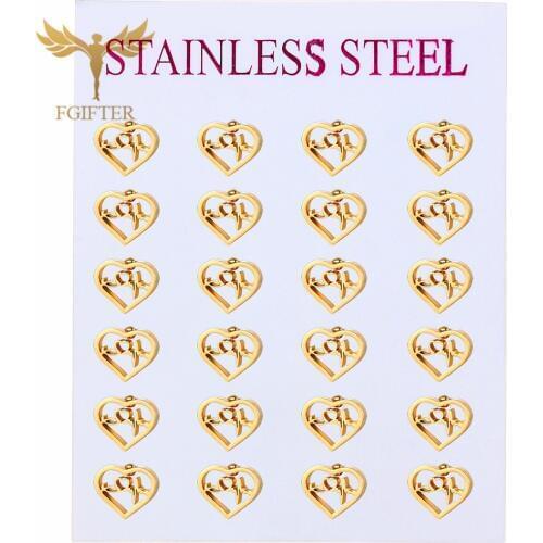 Love Heartbeat Stainless Steel Stud Earrings 12 Pair Sets Earrings Wholesale Gold Stainless Steel Jewelry