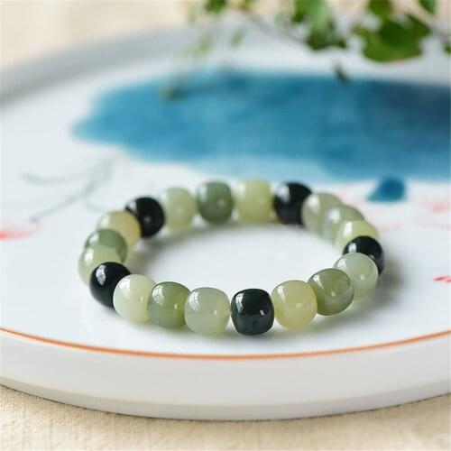 Xinjiang Duobao Hetian Jade Bracelet Old Type Bead White Jade Bracelet Sugar Jade Single Ring Barrel Bead Jade Bracelet