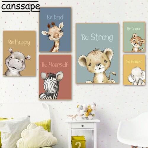Wild Animals Posters Nursery Canvas Painting Elephant Tiger Lion Art Print Zebra Deer Paintings Baby Wall Poster Kids Room Decor
