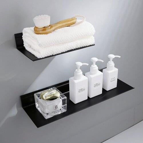 Tuqiu Bathroom Shelves Hair Dryer Holder Black Wall Kitchen Shelf Shower Storage Rack Bathroom Rack 15-40cm Space aluminum