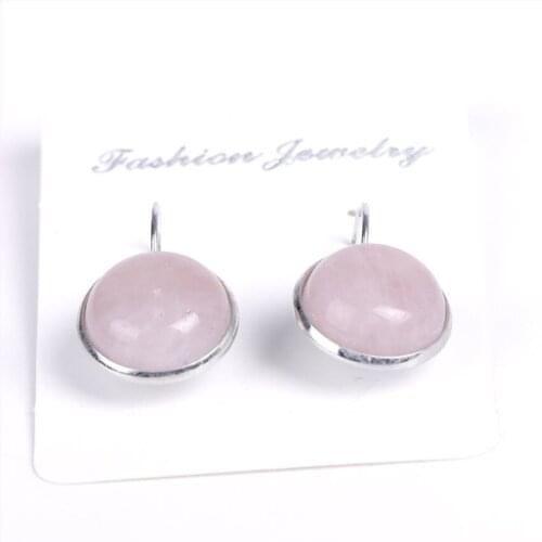 Simple Style Silver Plated Round Rose Pink Quartz Dangle Earrings for Women Green Aventurine Jewelry