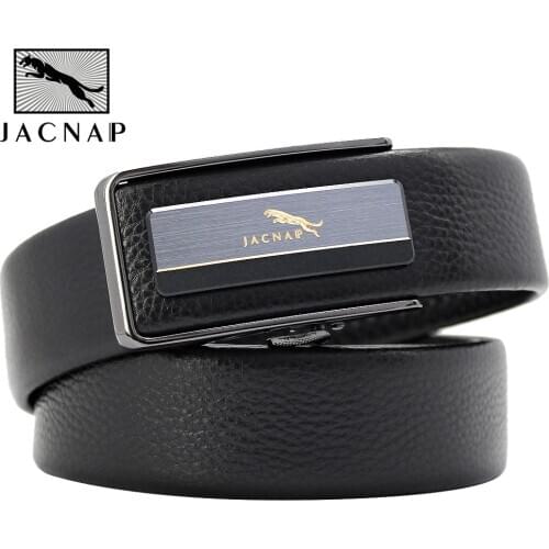 JACNAIP Ratchet Leather Belts for Men Automatic Adjustable Wear-Resistant Inside Wear Metal Buckle Mens Belt Strap 3.5CM ремень