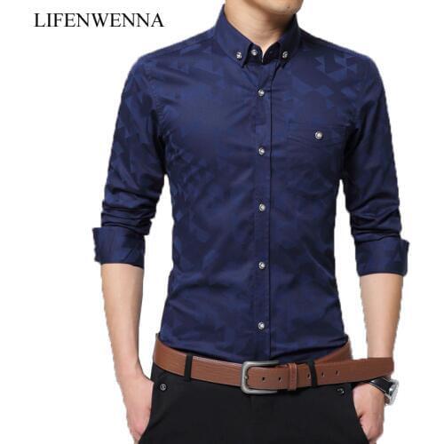 2019 New Arrival Mens Fashion Jacquard Weave Shirt Casual Long Sleeve Shirt Mens Clothing Trend Slim Fit Mens Office Shirts 5XL