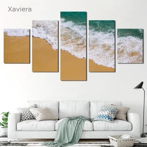Modern Art Canvas Painting Hd Poster Beach Waves Landscape Painting Modular Five Piece Set Mural Home Decor Living Room No Frame