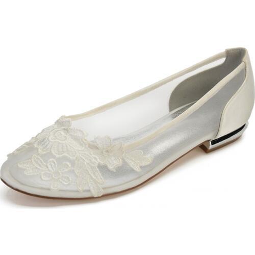 Comfort Flat Appliques Wedding Shoes for Bride Round Toe Slip on Wedding Bridal Party Dress Flats