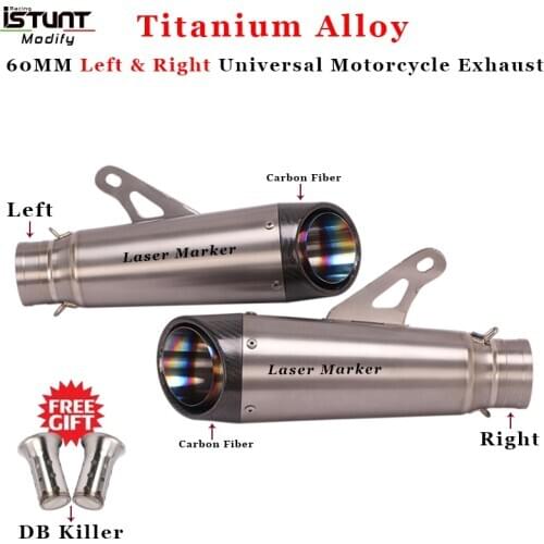 Titanium Alloy 51MM 60MM Universal Motorcycle Left Right Exhaust Pipe Scooter Escape Muffler DB Killer For Z1000 S1000RR CBR650R