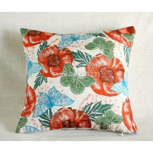Vintage Linen Pillow Cushion Cover Throw decorative cushion covers 45cm*45cm Vintage Butterfly Floral