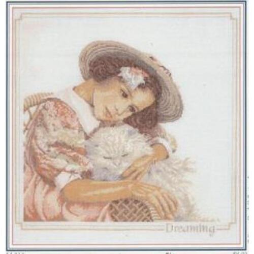 Top quality beautiful cute counted cross stitch kit dreaming little girl and dog doggy puppy
