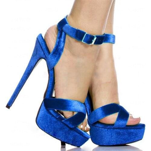 Rose Purple Velvet Platform Heels Sandals Stiletto Heels Sandals Sexy Peep Toe Ankle Strap Woman Shoes Summer Heels