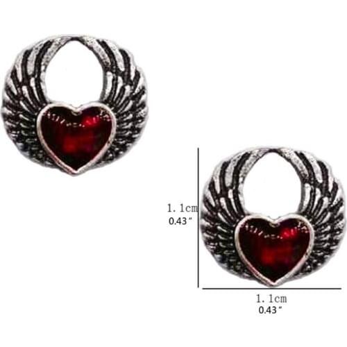 Retro Small Red Heart Wing Stud Earrings Gothic Red Blood Heart Earrings Wing Ear Stud Earring for Women Fashion Jewelry