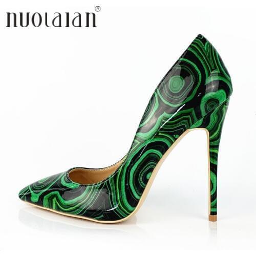 2019 Women Pumps Green Patent Leather Super High Heels Sexy Ladies Pointed Toe Stiletto Pumps Slip on Heeled Party Shoes Woman