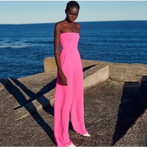 Free Shipping Elegant Evening WomenS Jumpsuit Celebrity Party Cocktail Pink Tube Top Wide Leg Mopping Jumpsuit 2021 Fashion New