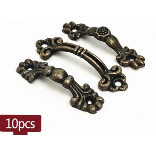 10pcs Zinc Alloy Knobs Tracery For Drawer Wooden Jewelry Box Furniture Hardware Bronze Tone Handle Arch Cabinet Pulls For Hardwa