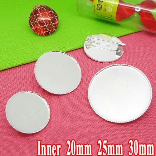 Wholesale 10pcs Silver Color Gold Brooch Blanks with inner 20mm 25mm 30mm Teeth Bezel Setting Tray for Cabochons Safety Pins