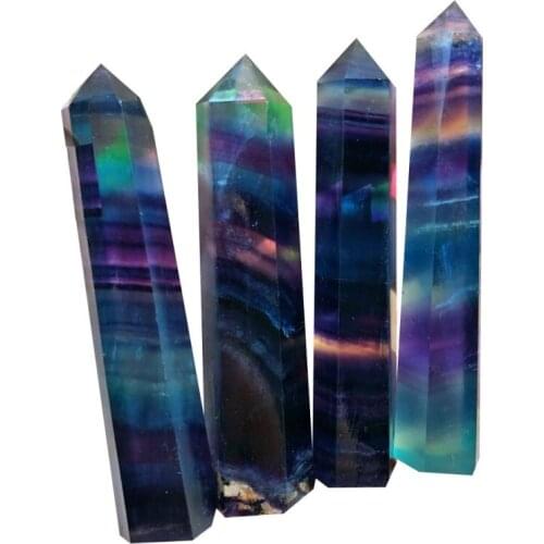 100% Natural Fluorite Crystal Colorful Striped Fluorite Quartz Crystal Stone Hot Point Healing Hexagonal Home Decoration