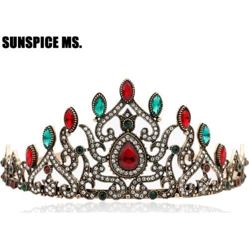 2017 New Turkey Tiaras Hair Stick Gift Retro Simple Handmade Women Beauty Queen Antique gold Color Crown Wedding Hair Jewelry